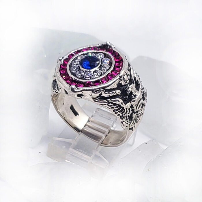 American Sterling Silver Ring with Flag Color CZ Stones 4