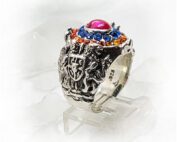 Armenian Oval Silver Ring with Flag Color CZ Stones
