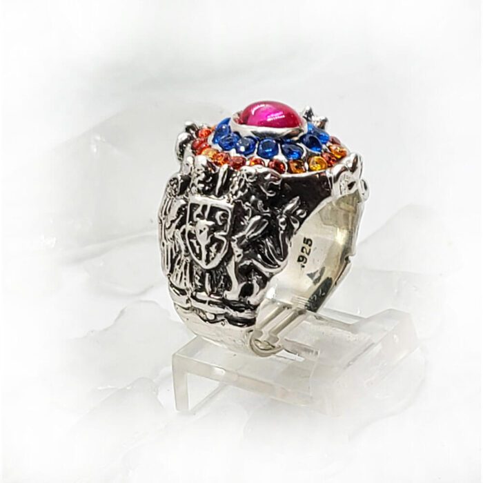 Armenian Oval Silver Ring with Flag Color CZ Stones