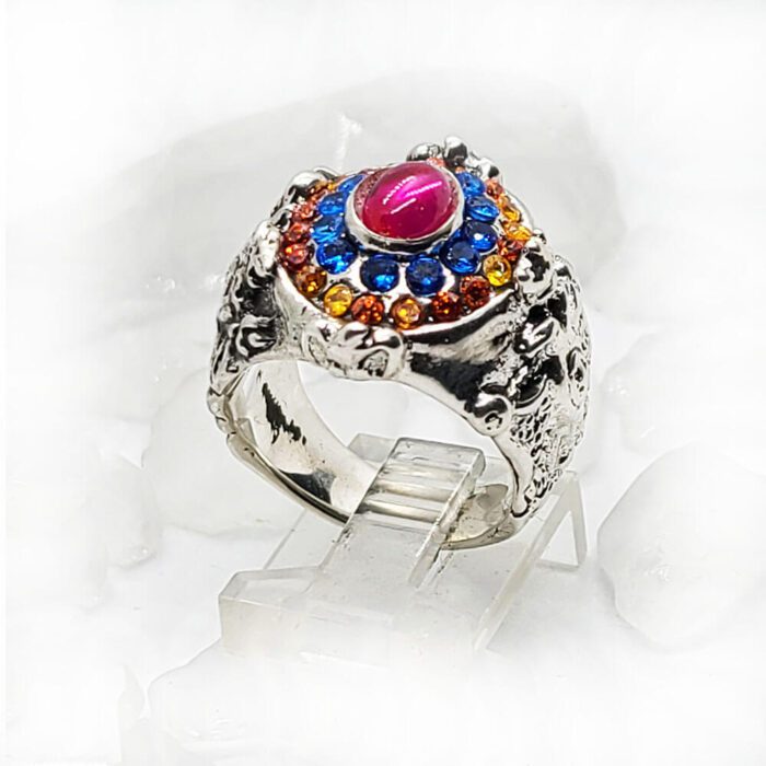Armenian Oval Silver Ring with Flag Color CZ Stones 3