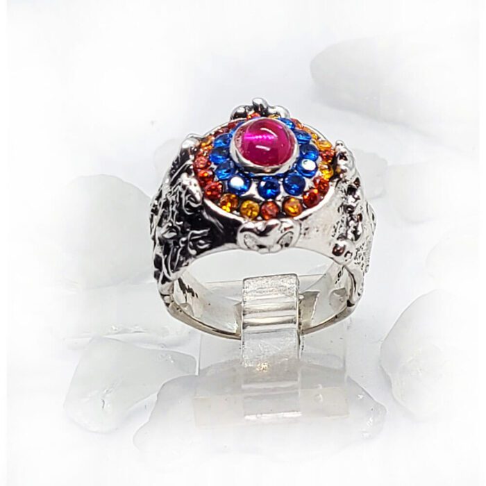 Armenian Oval Silver Ring with Flag Color CZ Stones 5