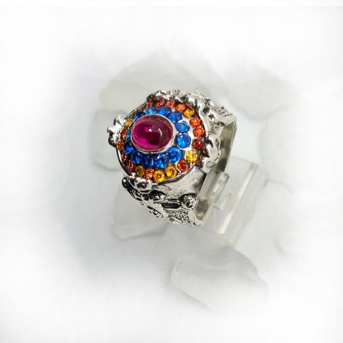 Armenian Oval Silver Ring with Flag Color CZ Stones 6