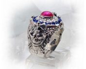 France Oval Silver Ring with Flag Color CZ Stones