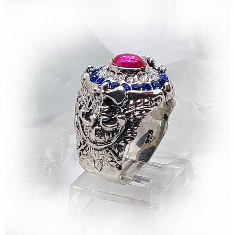France Oval Silver Ring with Flag Color CZ Stones
