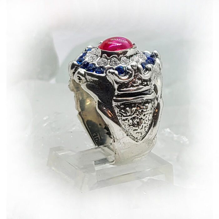 France Oval Silver Ring with Flag Color CZ Stones 3
