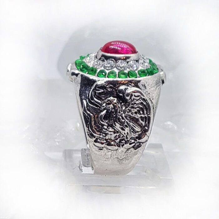 Mexican Oval Silver Ring with Flag Color CZ Stones 3