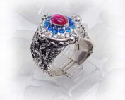 Russian Oval Silver Ring with Flag Color CZ Stones