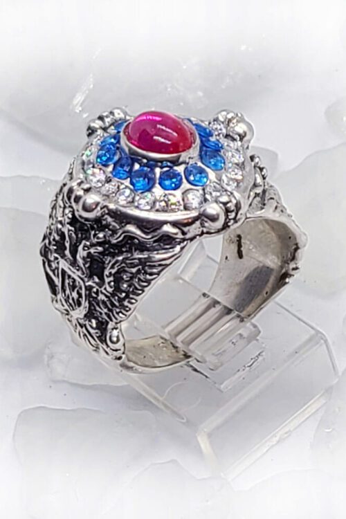 Russian Oval Silver Ring with Flag Color CZ Stones