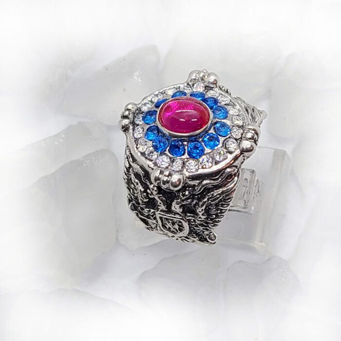 Russian Oval Silver Ring with Flag Color CZ Stones 2