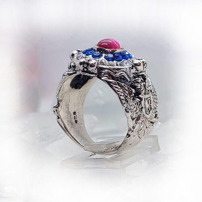 Russian Oval Silver Ring with Flag Color CZ Stones 4