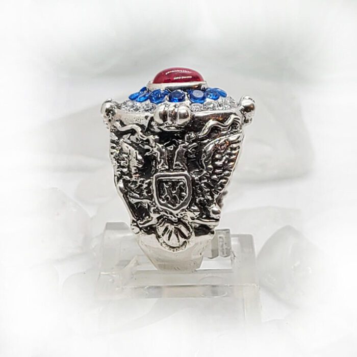 Russian Oval Silver Ring with Flag Color CZ Stones 5
