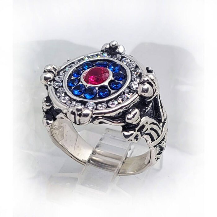 Women's Russian Sterling Silver Ring with Flag Color CZ Stones