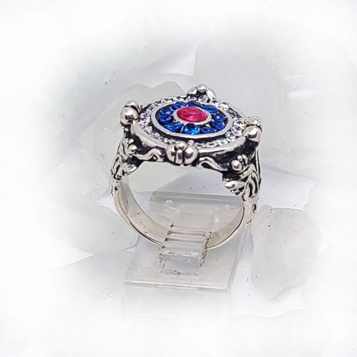 Women's Russian Sterling Silver Ring with Flag Color CZ Stones 3
