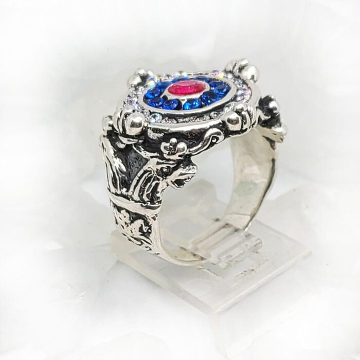 Women's Russian Sterling Silver Ring with Flag Color CZ Stones 4