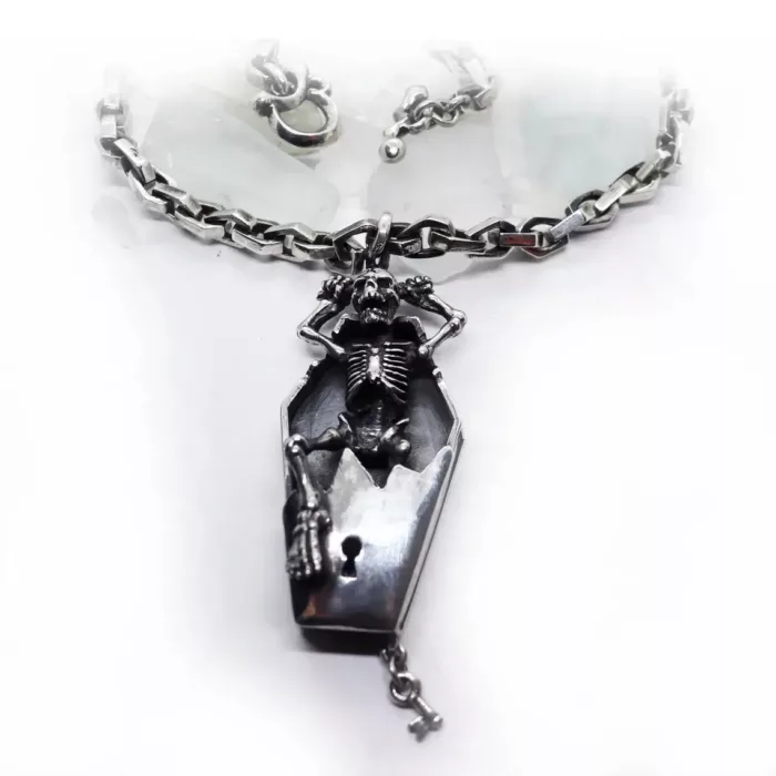 Coffin With Skeleton Pendant with Coffin Shape Chain 3