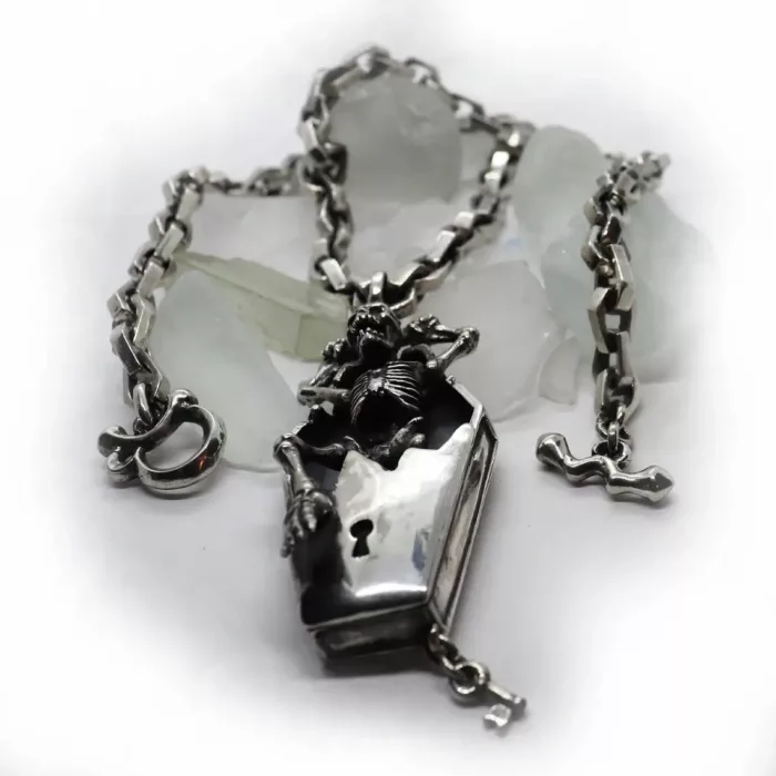 Coffin With Skeleton Pendant with Coffin Shape Chain 4