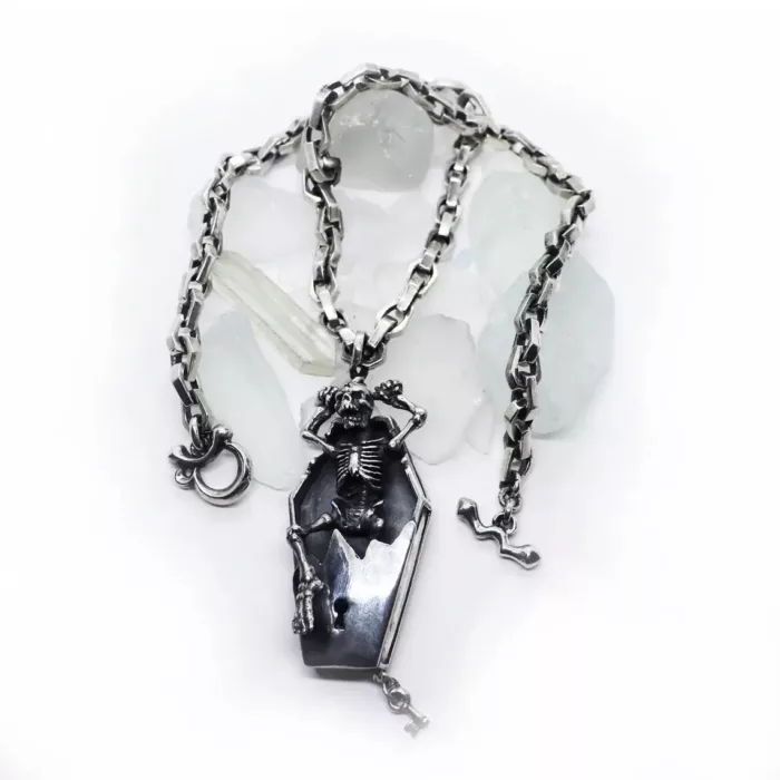 Coffin With Skeleton Pendant with Coffin Shape Chain