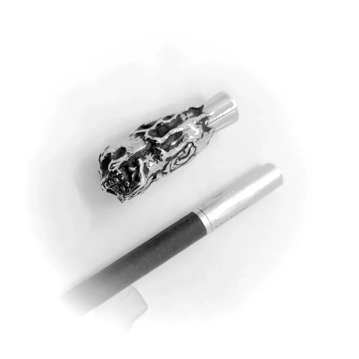 Skull with Fire Sterling Silver Cigarette Pipe 10