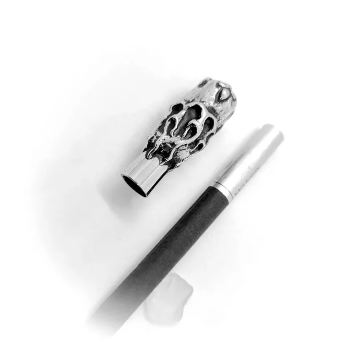 Skull with Fire Sterling Silver Cigarette Pipe 7