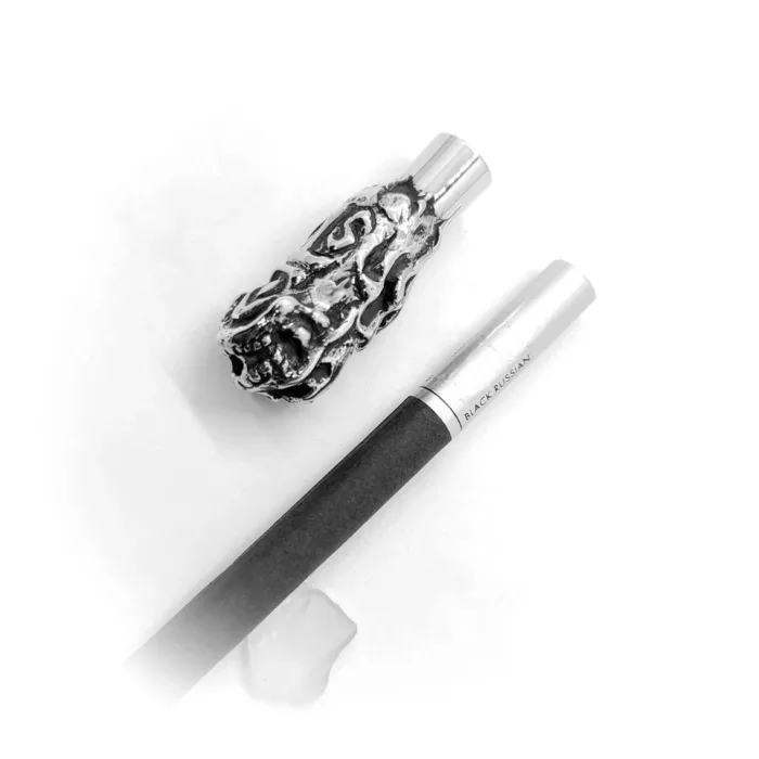 Skull with Fire Sterling Silver Cigarette Pipe 8