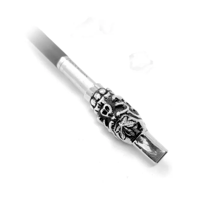 Skull with Flower Tattoo Sterling Silver Cigarette Pipe 2