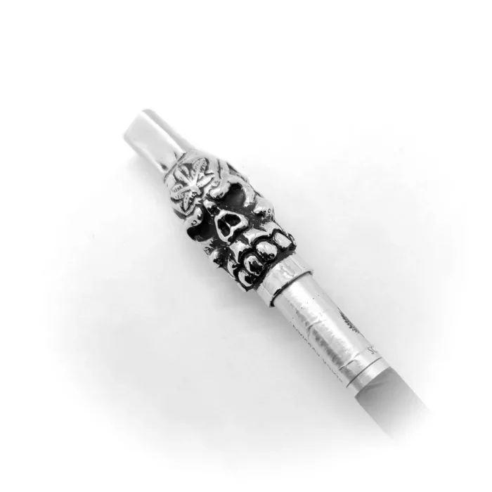 Skull with Flower Tattoo Sterling Silver Cigarette Pipe